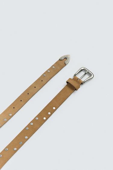 STUDDED LEATHER BELT - Beige by Zara - Image 2