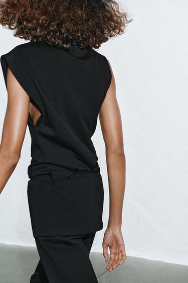 DRAPED COTTON TOP - Black by Zara - Image 2