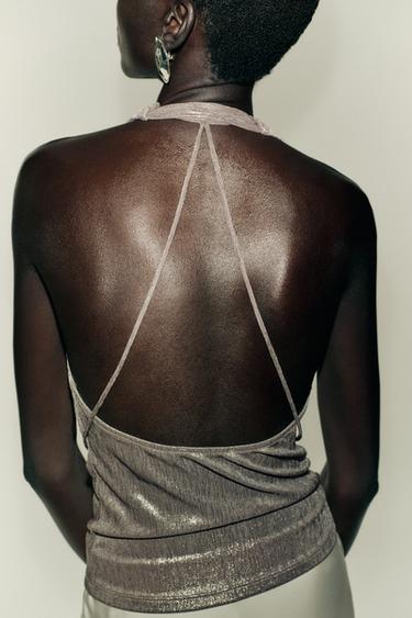 TOP HALTER DRAPÉ - Argent de Zara - Image 6