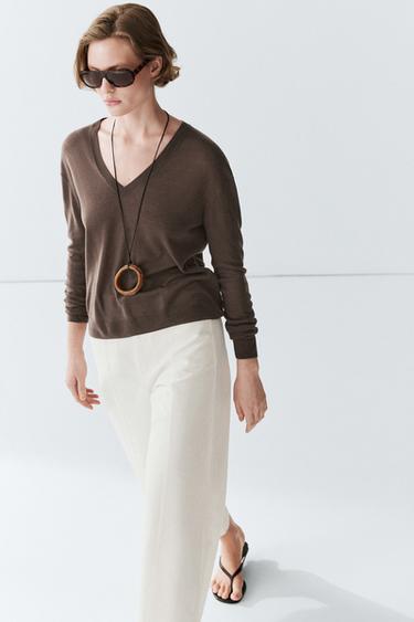 Zara Silk and wool blend knit sweater - Brown