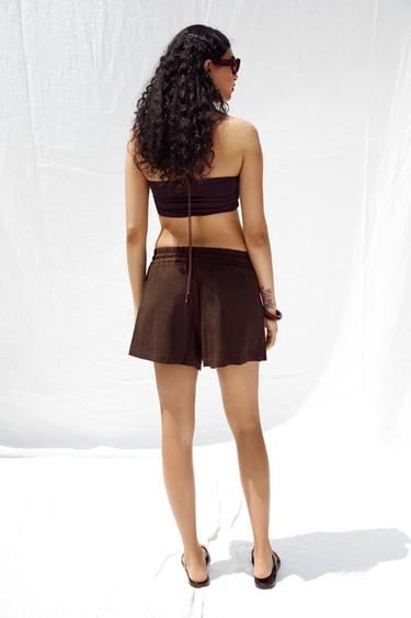 LINEN BLEND BOXER BERMUDA SHORTS - Brown by Zara - Image 3