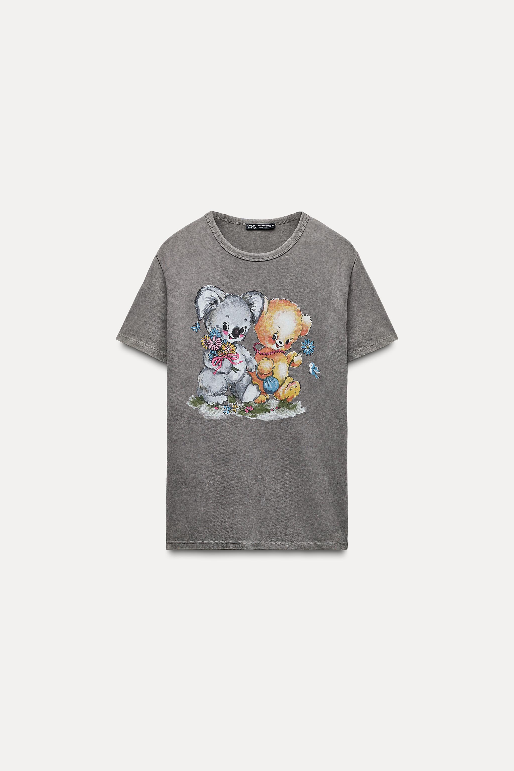 ウォッシュド加工 プリントTシャツ クマ