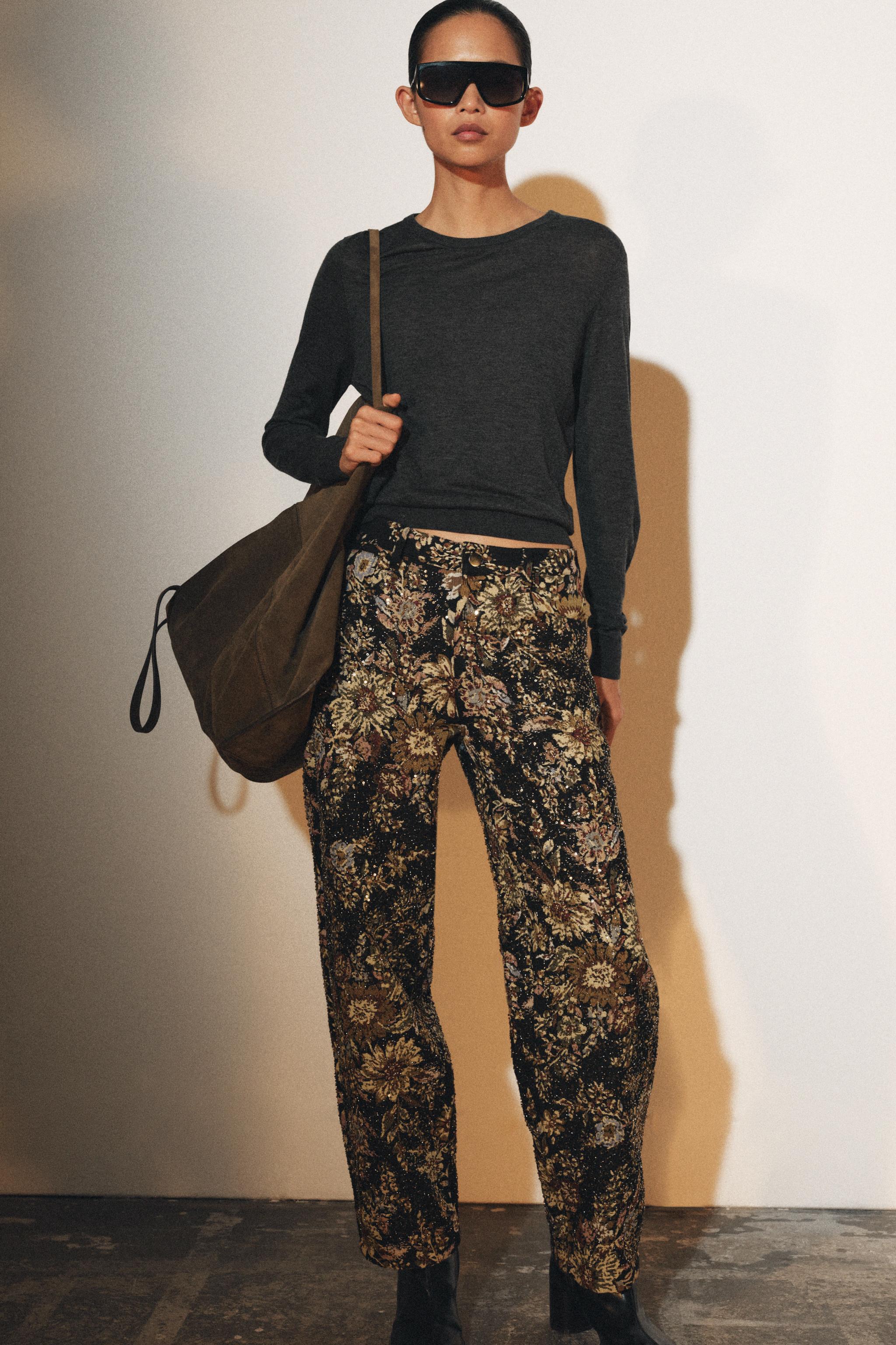 FLORAL BEADED PANTS ZW COLLECTION