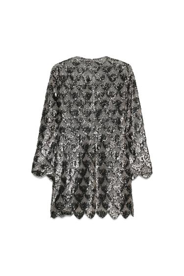 ZW COLLECTION SHORT SEQUIN DRESS - Silver by Zara