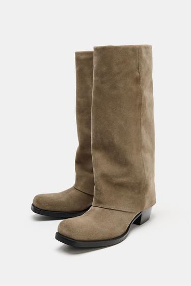 BOTTES EN CROÛTE DE CUIR - Marron de Zara - Image 3