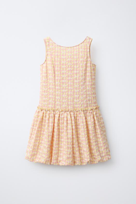 VESTIDO CUADRO VICHY BORDADO FLORES - Rosa de Zara - Imagen 0