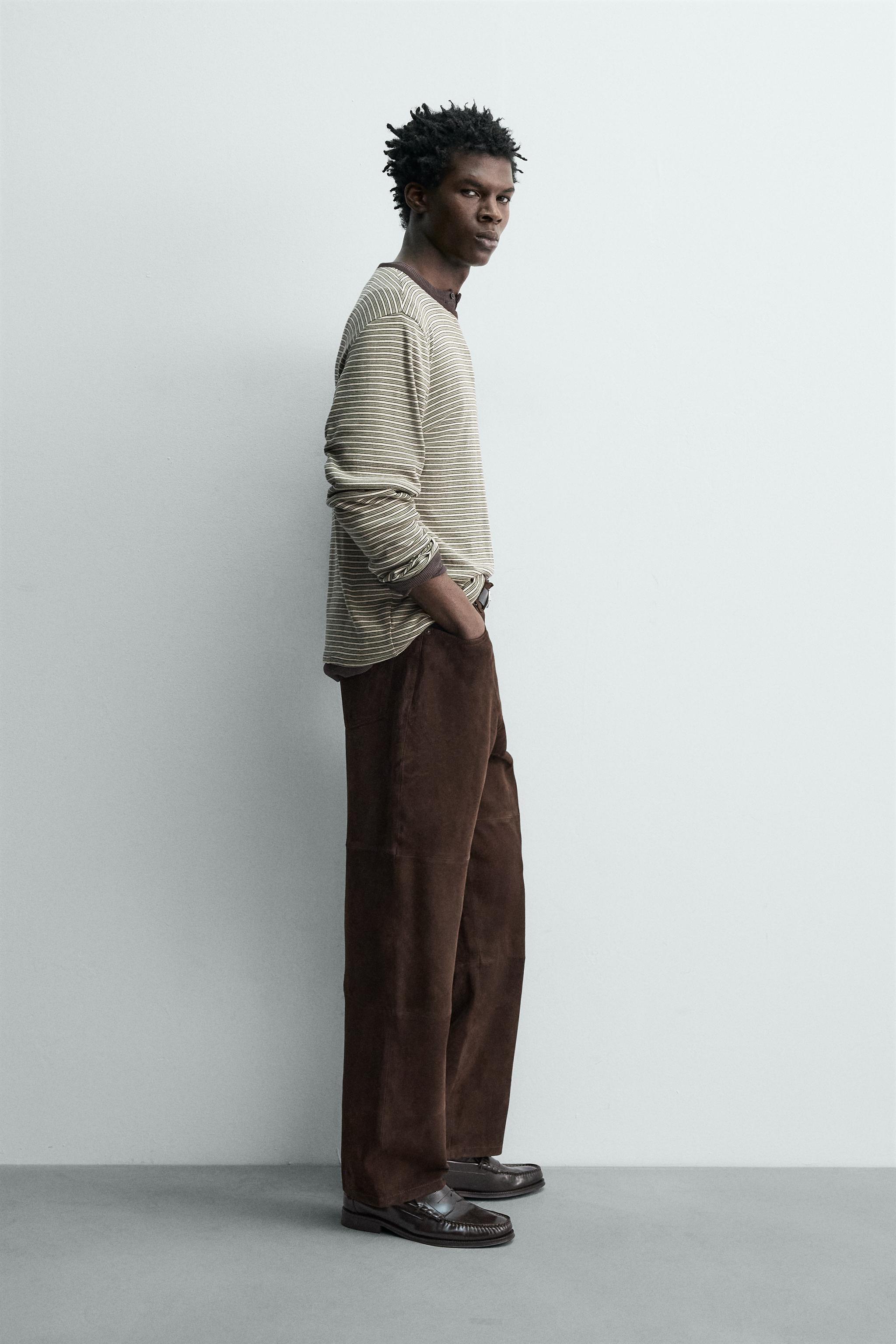 PANTALON STRAIGHT FIT CUIR DAIM