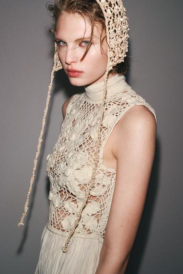 BONNET CALOTTE CROCHET FANTAISIE - Écru de Zara - Image 1