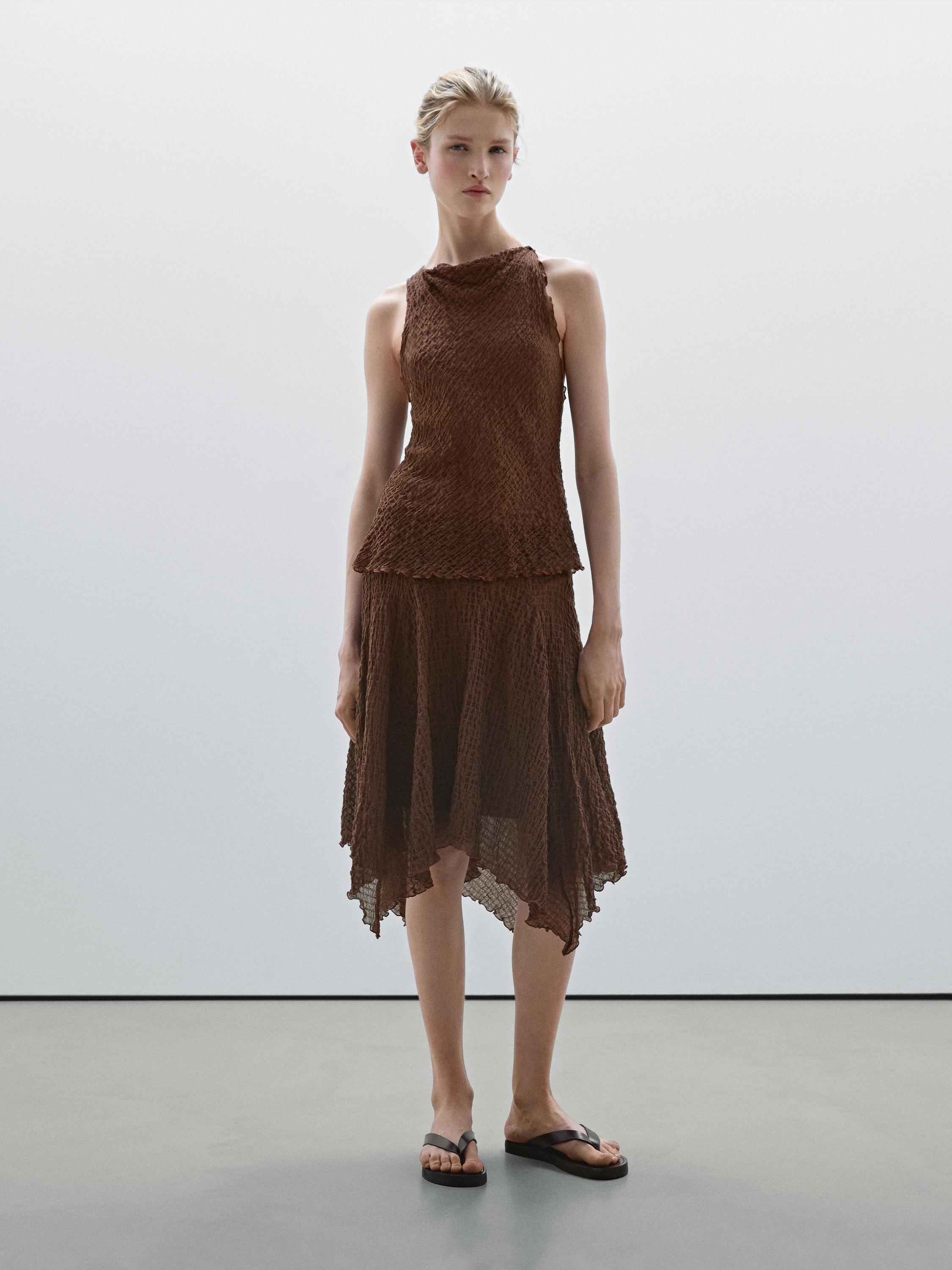 Flowing check skirt with asymmetric hem - Chocolate | ZARA Flowing check skirt with asymmetric hem - Chocolate | ZARA