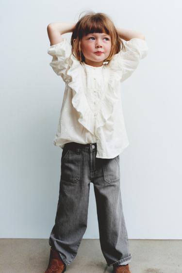 EMBROIDERED RUFFLE SHIRT - Ecru by Zara