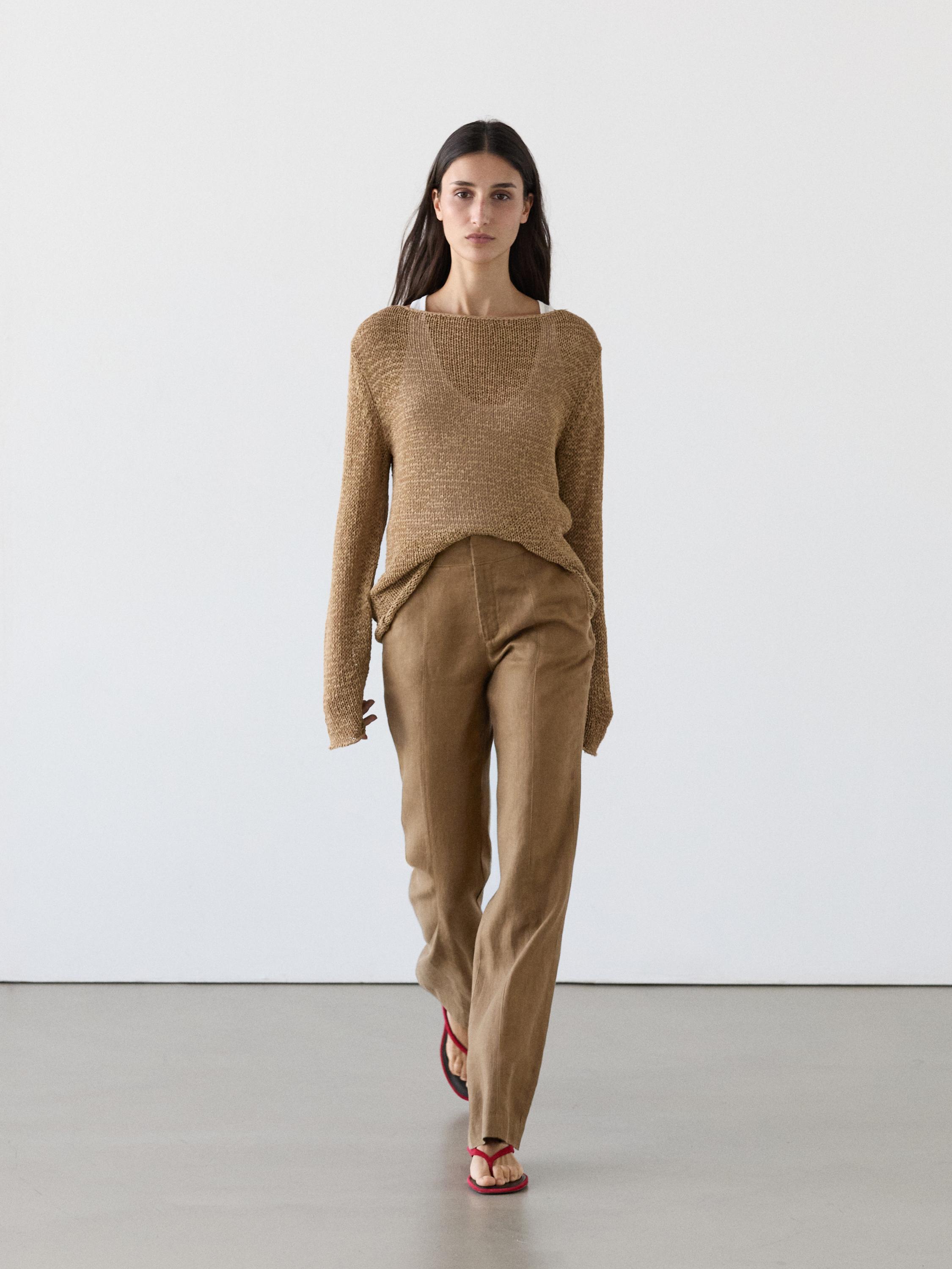 Pantalon kick flare 100 % lin