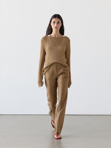 Pantalón kick flare fit 100% lino - verde lavado de Zara - Imagen 0