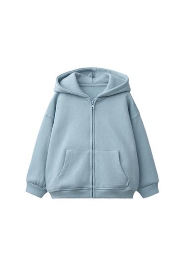 Zara HOODED ZIP SWEATSHIRT - Light blue