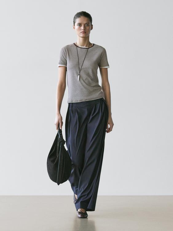 Striped double-layer T-shirt with short sleeves