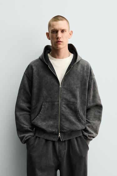 ウォッシュドジップアップフーディダークアンソラジットZaraのウォッシュドジップアップフーディ - ダークアンソラジット 