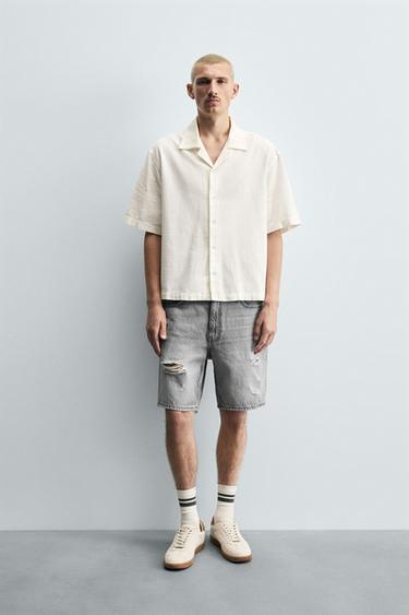 Zara SHORT SLEEVE DENIM SHIRT - Oyster-white - Image 0