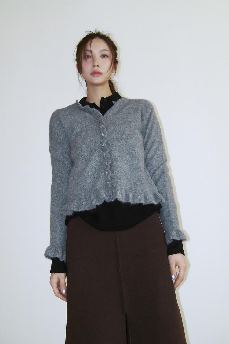 フリルニット カーディガン - グレー | ZARA Japan / 日本 