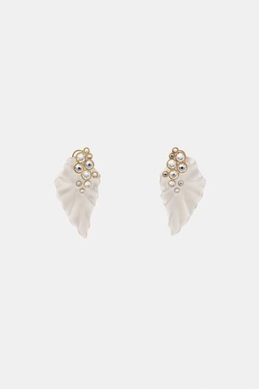 PENDIENTES HOJA JOYAS - Crema de Zara