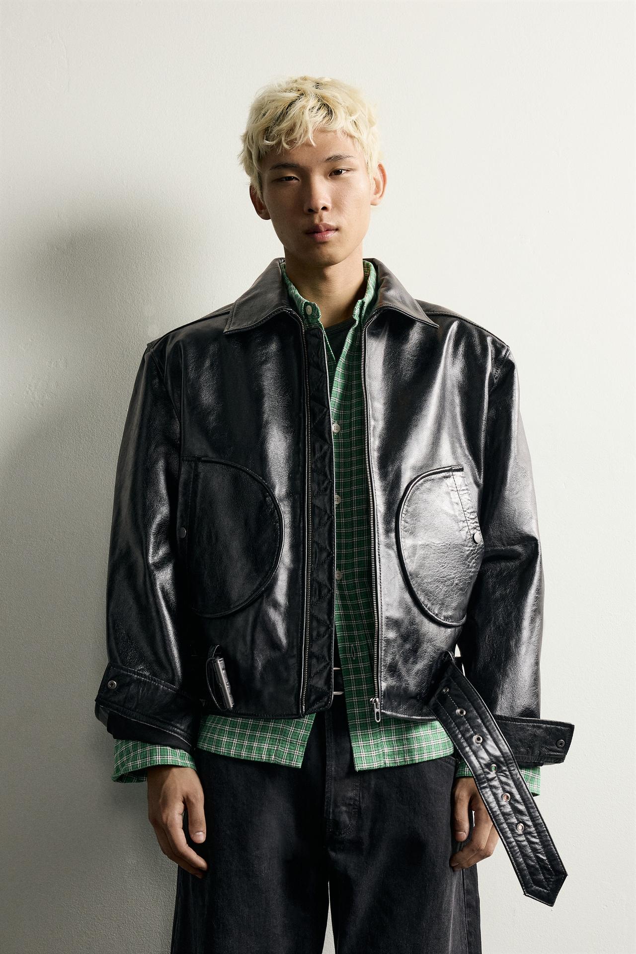 CROPPED LEATHER JACKET — Black