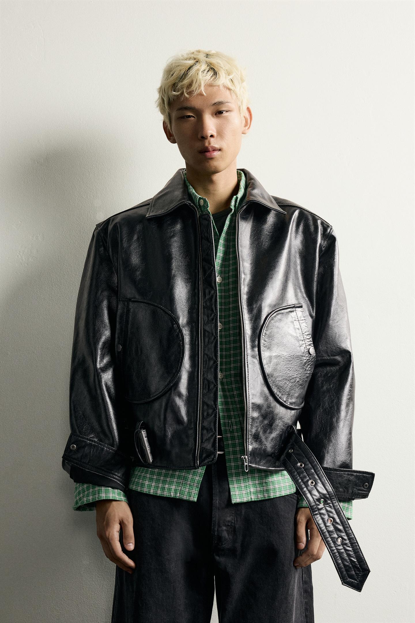 Мужская куртка Zara Cropped Leather, цвет: Чёрный — фото 2