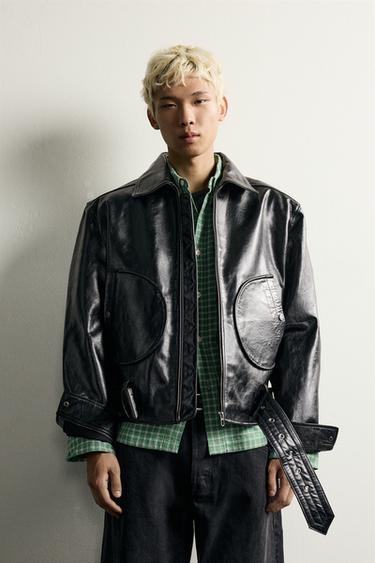 CROPPED LEATHER JACKET — Black 1