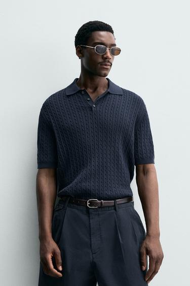 POLO EN MAILLE REGULAR FIT STRUCTURÉ - Bleu marine de Zara