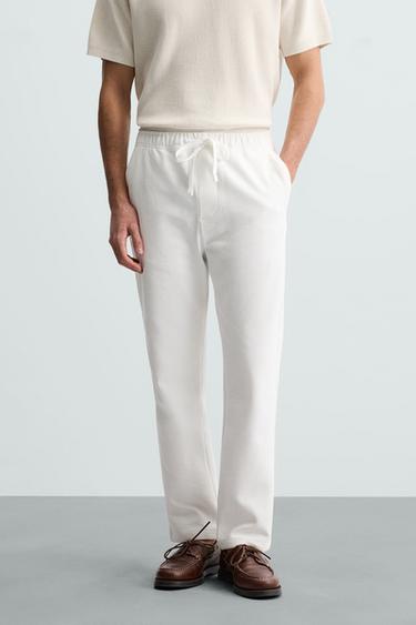 Zara JOGGER WAIST STRETCH PANTS - Oyster-white