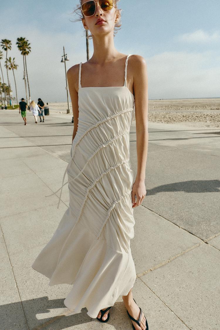 LONG DRAPED DRESS - Oyster-white | ZARA United States LONG DRAPED DRESS - Oyster-white | ZARA United States