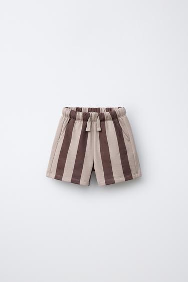 BERMUDA FELPA RAYAS - Marrón de Zara