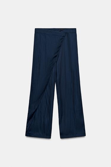 PANTALÓN PAREO SATINADO - Marino de Zara - Imagen 0