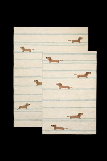 CHILDREN'S DOG DESIGN COTTON RUG - Oyster-white by Zara