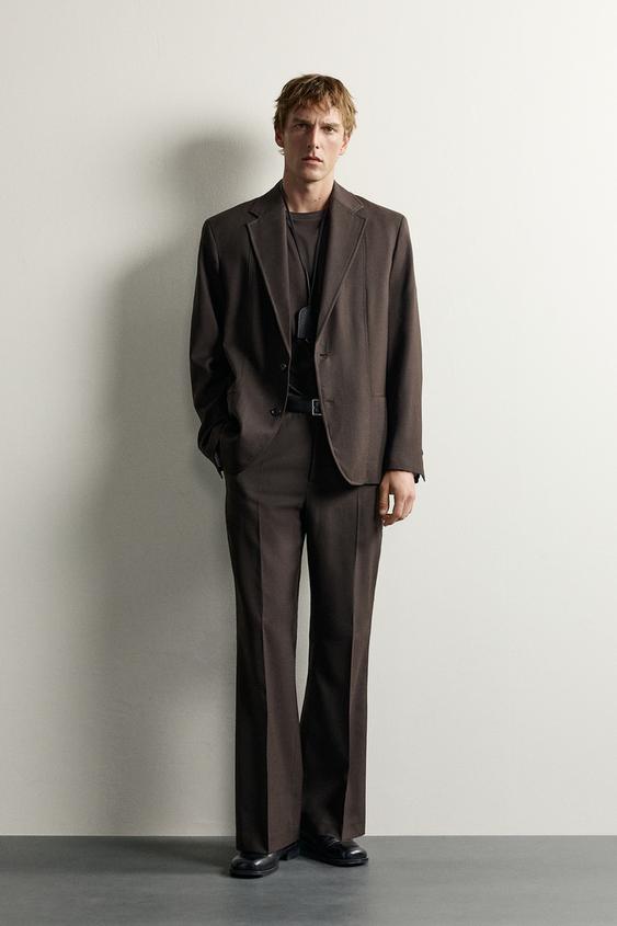 PANTALÓN TRAJE FLARE FIT CON LANA - Marrón de Zara - Imagen 0