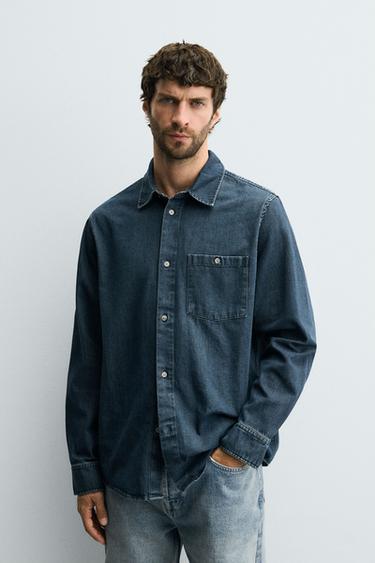 CAMISA DENIM LAVADA - Azul de Zara