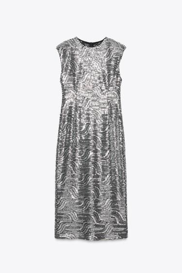 ROBE MI-LONGUE À PAILLETTES - Argent de Zara - Image 4