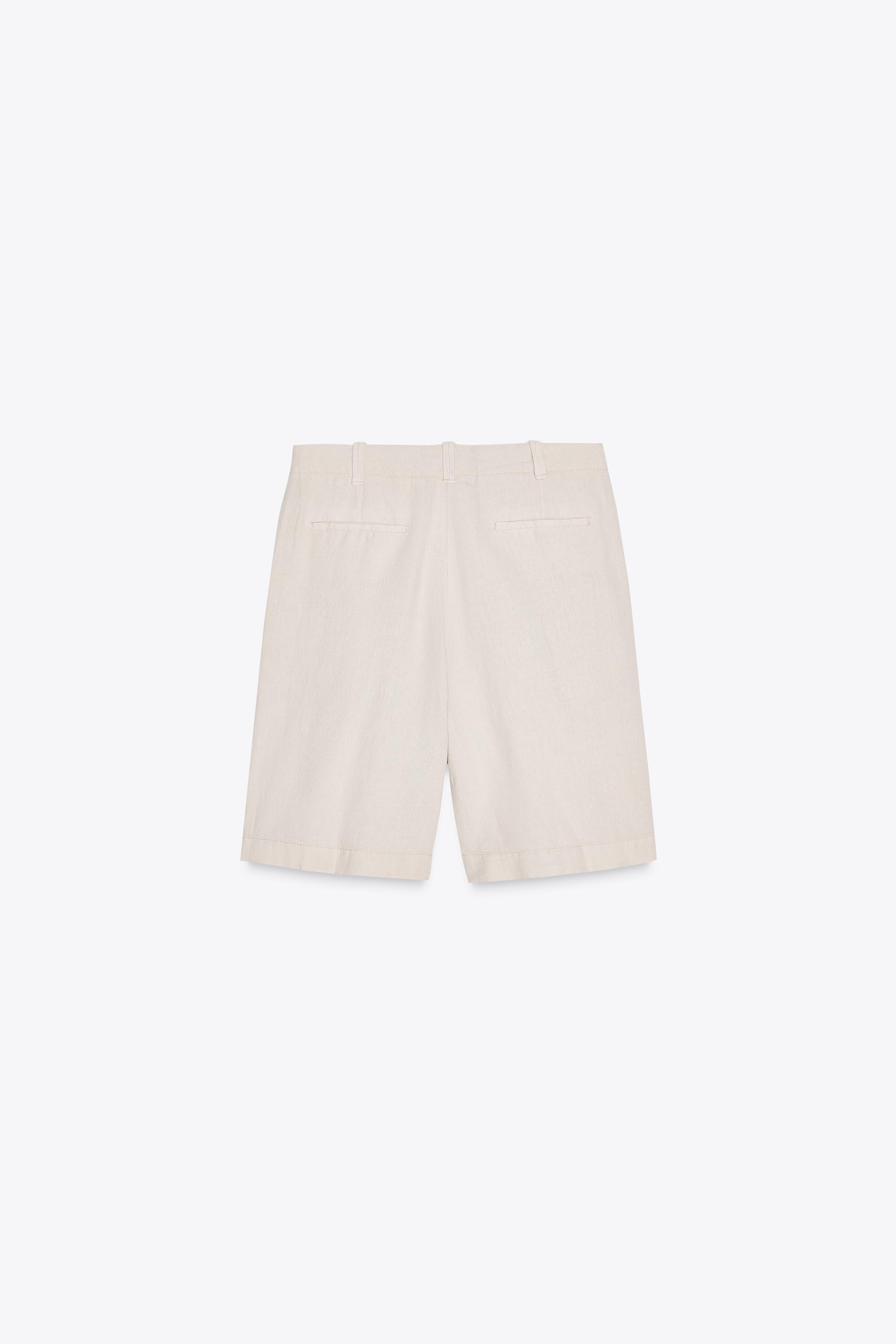 【ZARA】ZWコレクション リネン混タック入りバミューダパンツ ZWコレクション リネン混タック入りバミューダパンツ - エクリュ