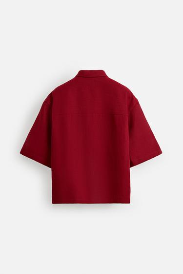 CHEMISE STRUCTURE COTON ET LIN - Rouge soutenu de Zara - Image 8