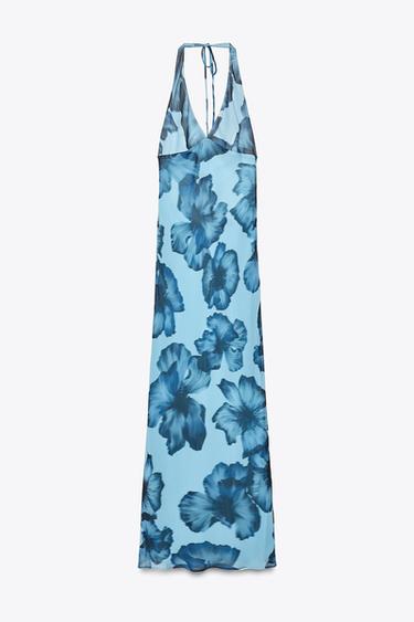 HALTER PRINTED LONG DRESS - Blues by Zara - Image 5