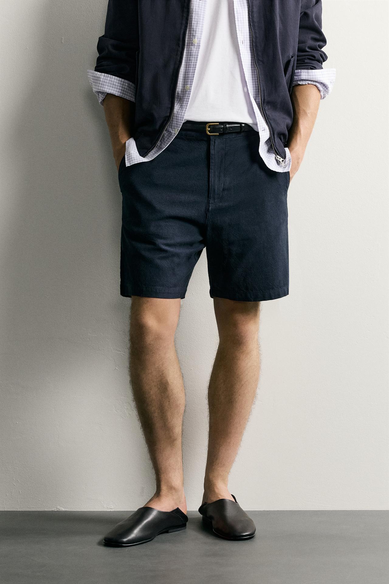 STRUCTURED REGULAR FIT SHORTS — Navy blue