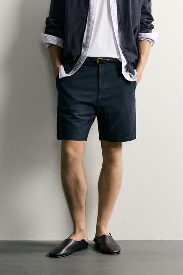 TEXTURED REGULAR FIT BERMUDA SHORTS - Navy blue by Zara