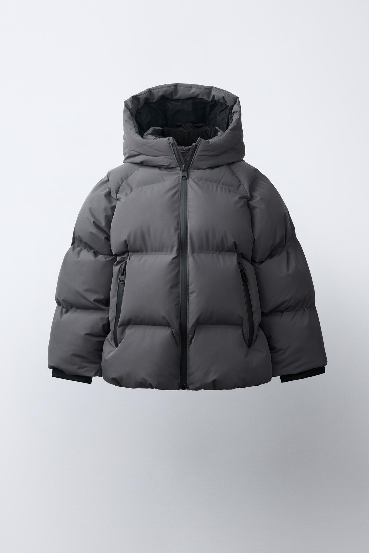 WATER-REPELLENT HOODIE PUFFER COAT — Anthracite grey