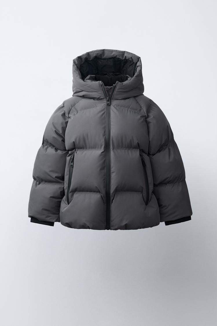WATER-REPELLENT HOODIE PUFFER COAT — Anthracite grey