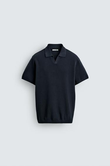 TEXTURED KNIT POLO SHIRT - Navy blue by Zara