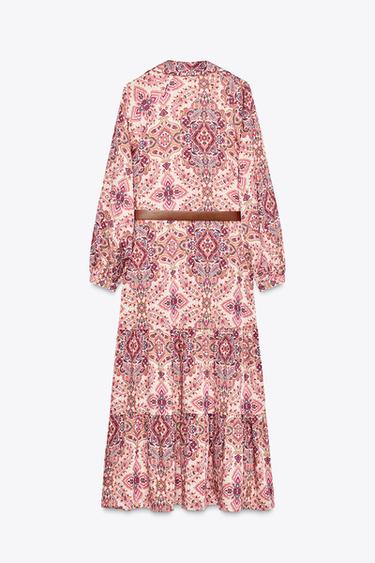 ROBE MI-LONGUE IMPRIMÉE AVEC CEINTURE - Multicolore de Zara - Image 2