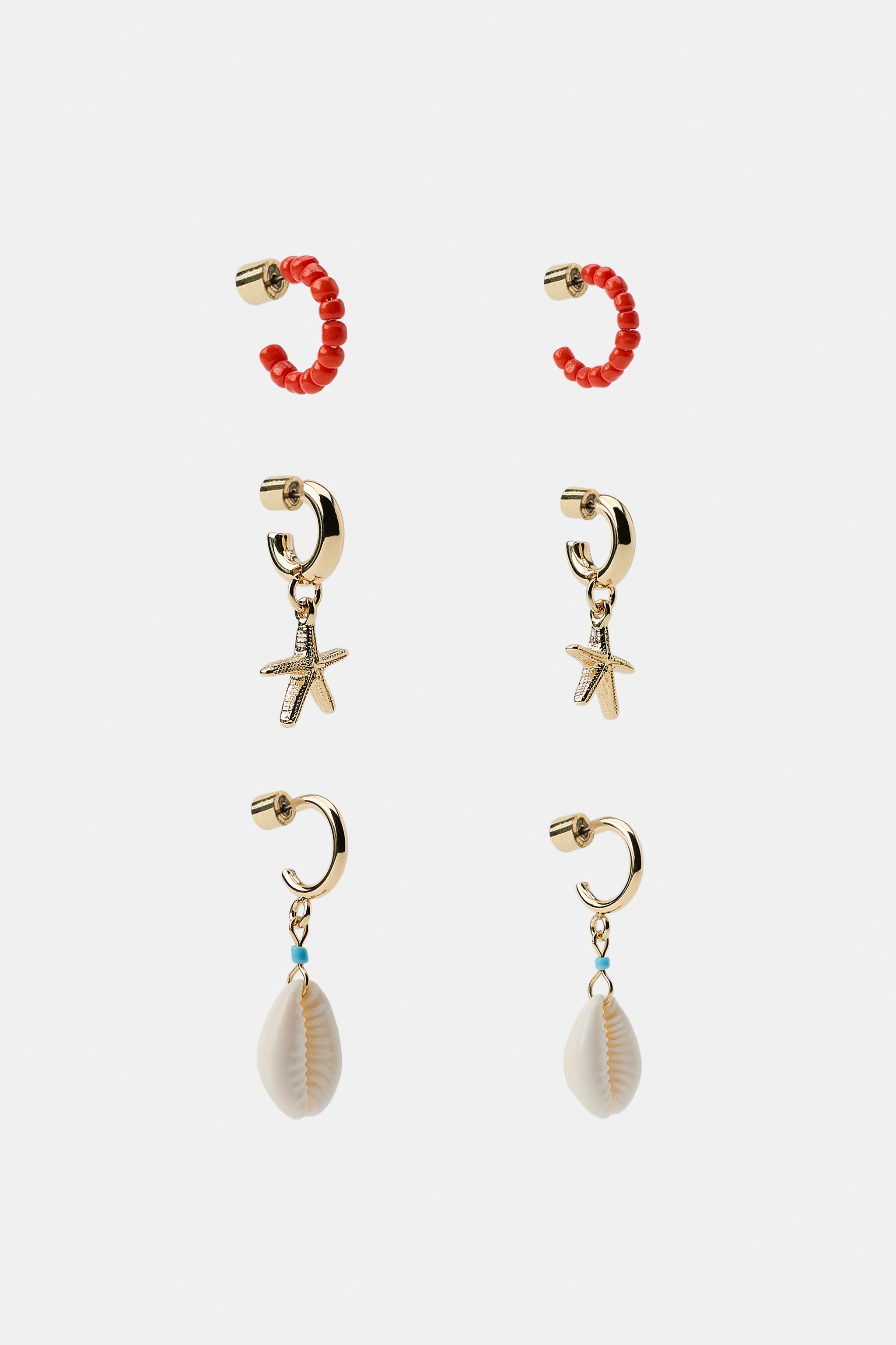 LOT DE 3 BOUCLES D'OREILLES CRÉOLES ÉTOILE COQUILLE