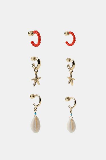 LOT DE 3 BOUCLES D'OREILLES CRÉOLES ÉTOILE COQUILLE - Doré de Zara - Image 3