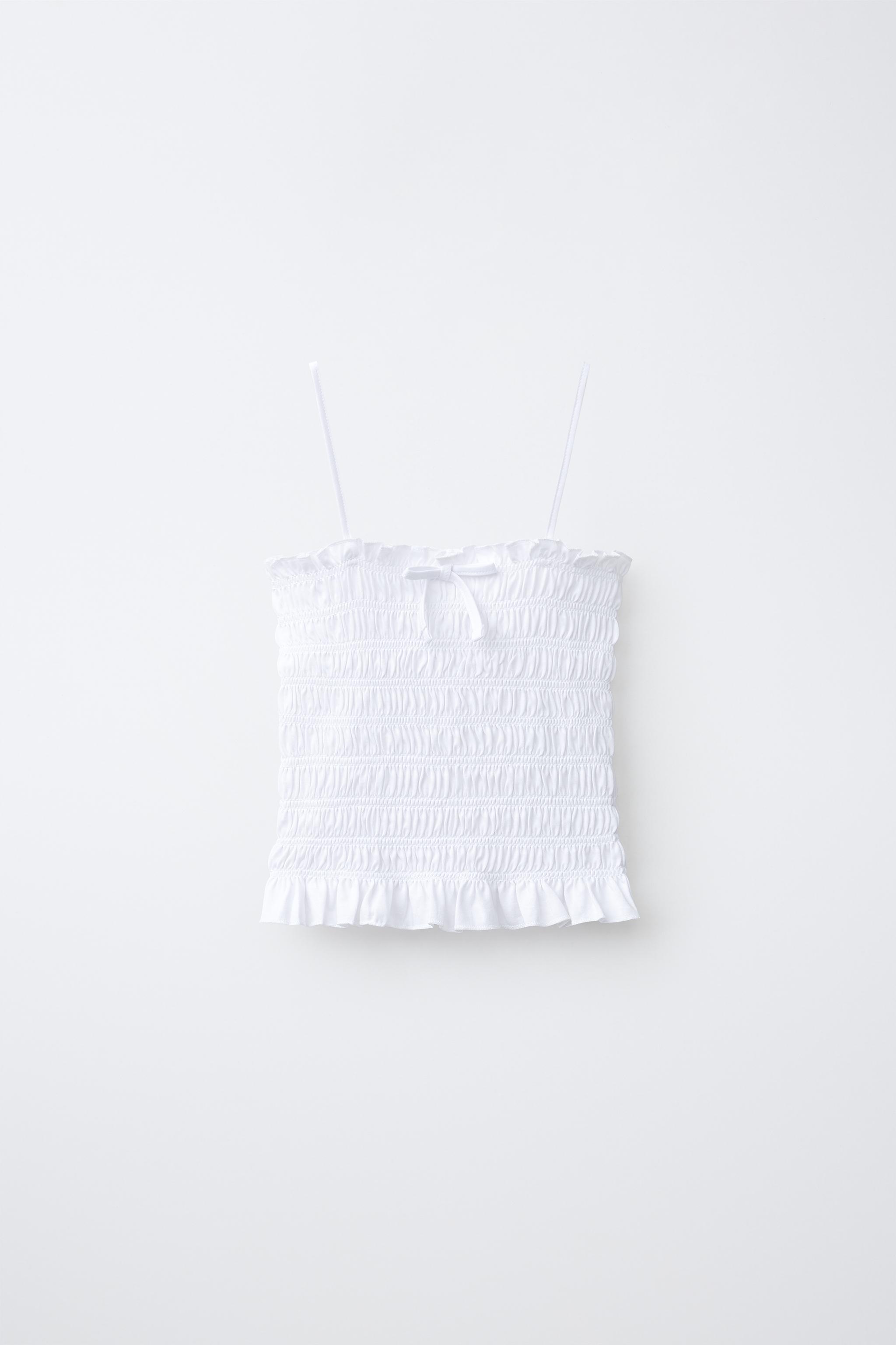 SMOCKED ELASTICIZED TOP — White