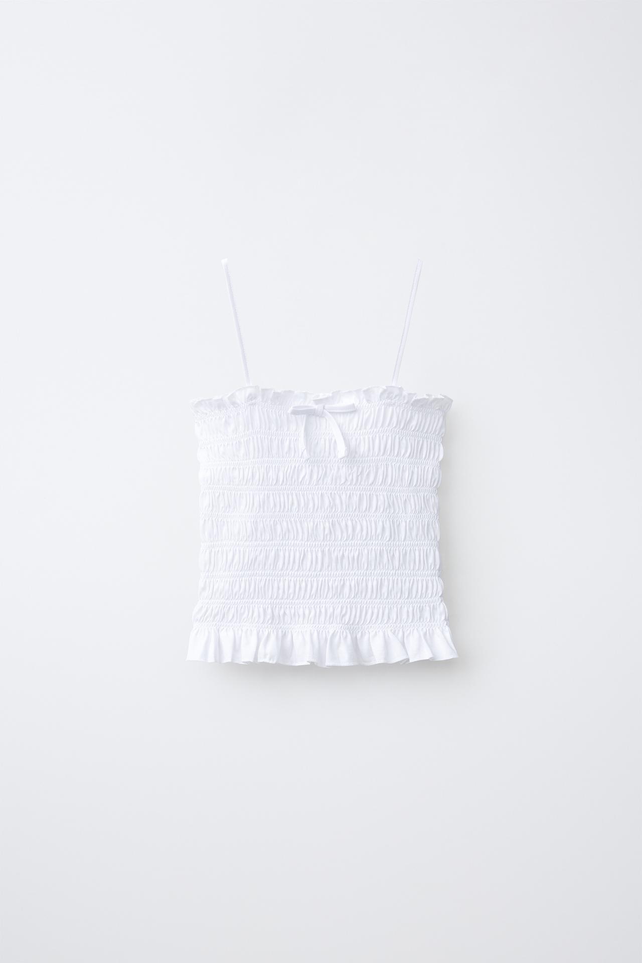 SMOCKED ELASTICIZED TOP — White