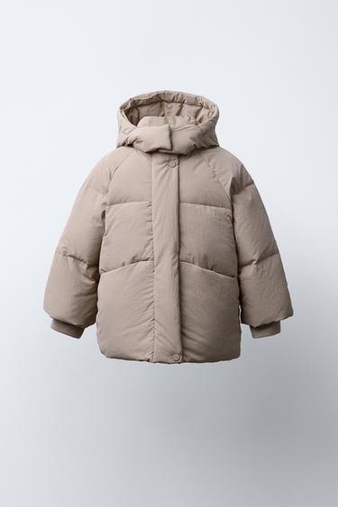 DOUDOUNE EN PLUME ET DUVET DÉPERLANTE AVEC CAPUCHE À EFFET FOURRURE AMOVIBLE - Beige de Zara - Image 1