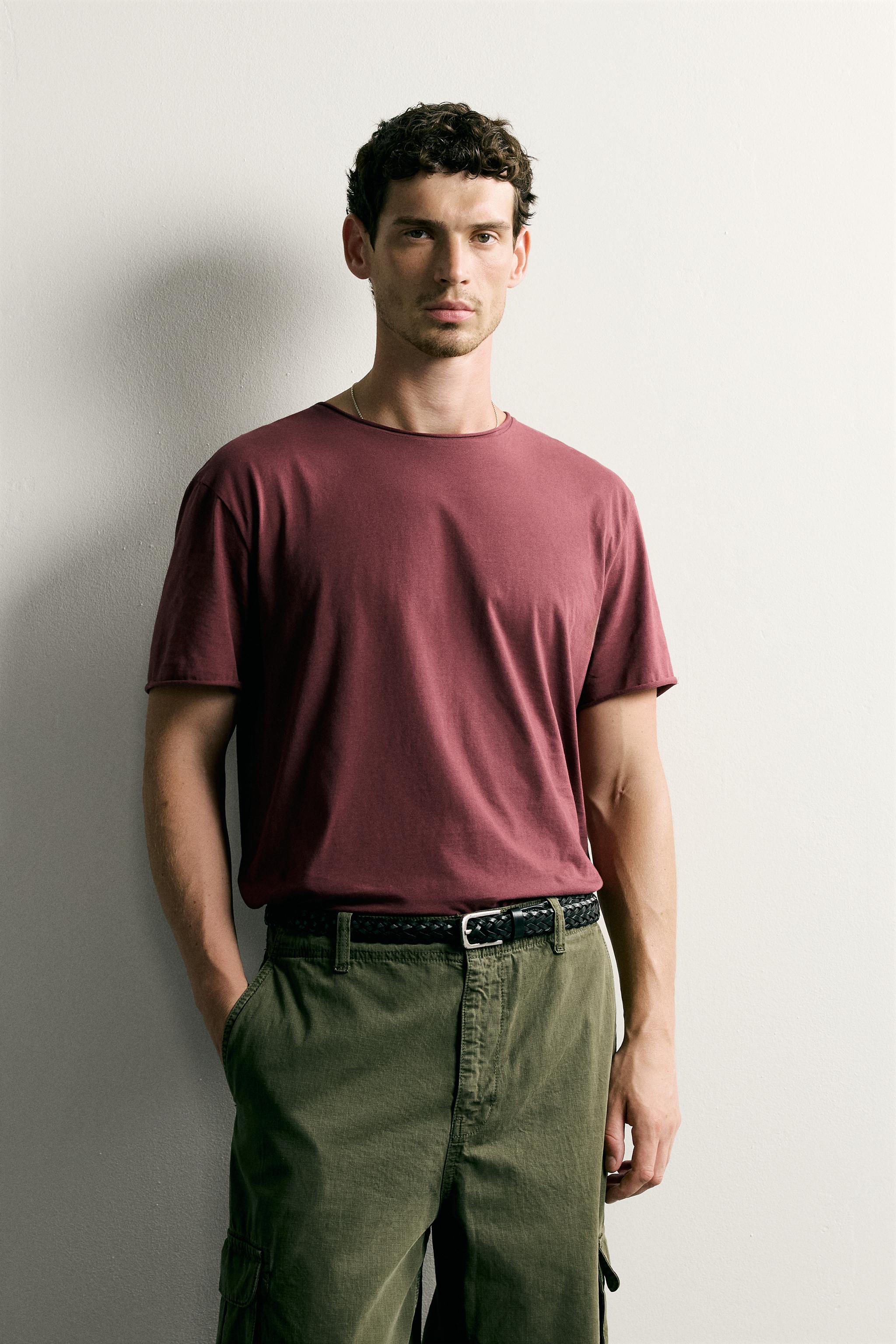 BASIC IRREGULAR FINISH T-SHIRT — Burgundy