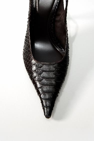 Zara EMBOSSED SLINGBACK SHOES - Brown